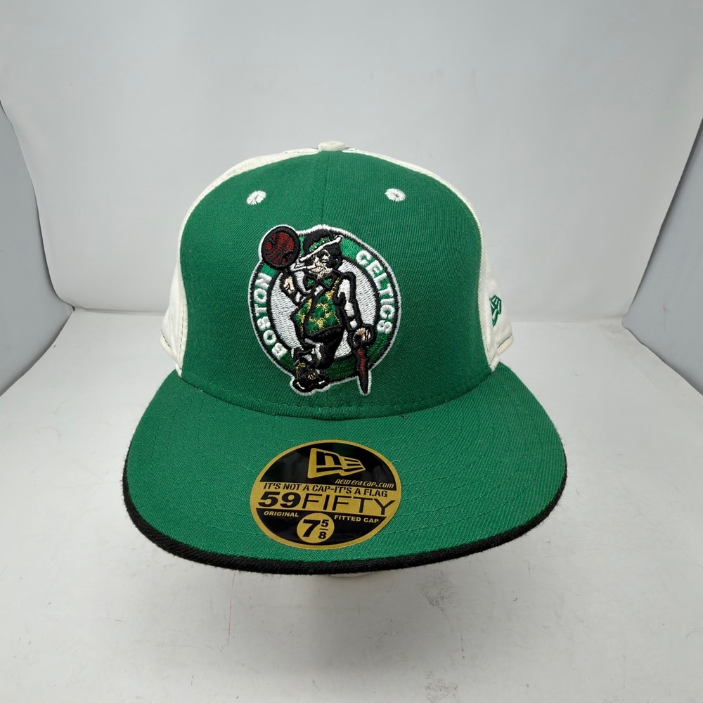 New Era Boston Celtics Fitted Hat Mens 7 5/8 Green White Black 59FIFTY NBA Cap